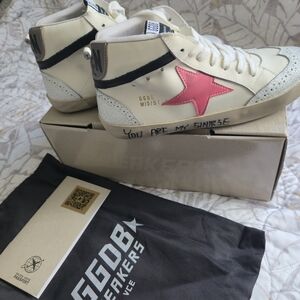 Golden Goose Cream and Pink High-Tops